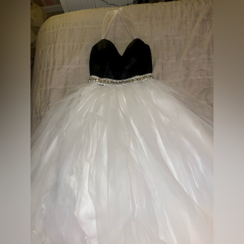 Faux leather detailed top with white tulle skirt